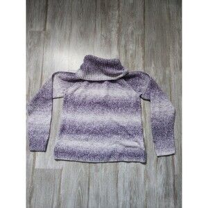 Columbia Tight Knit Turtleneck Sweater Purple Ombre Stripe Long Sleeve Sz L EUC